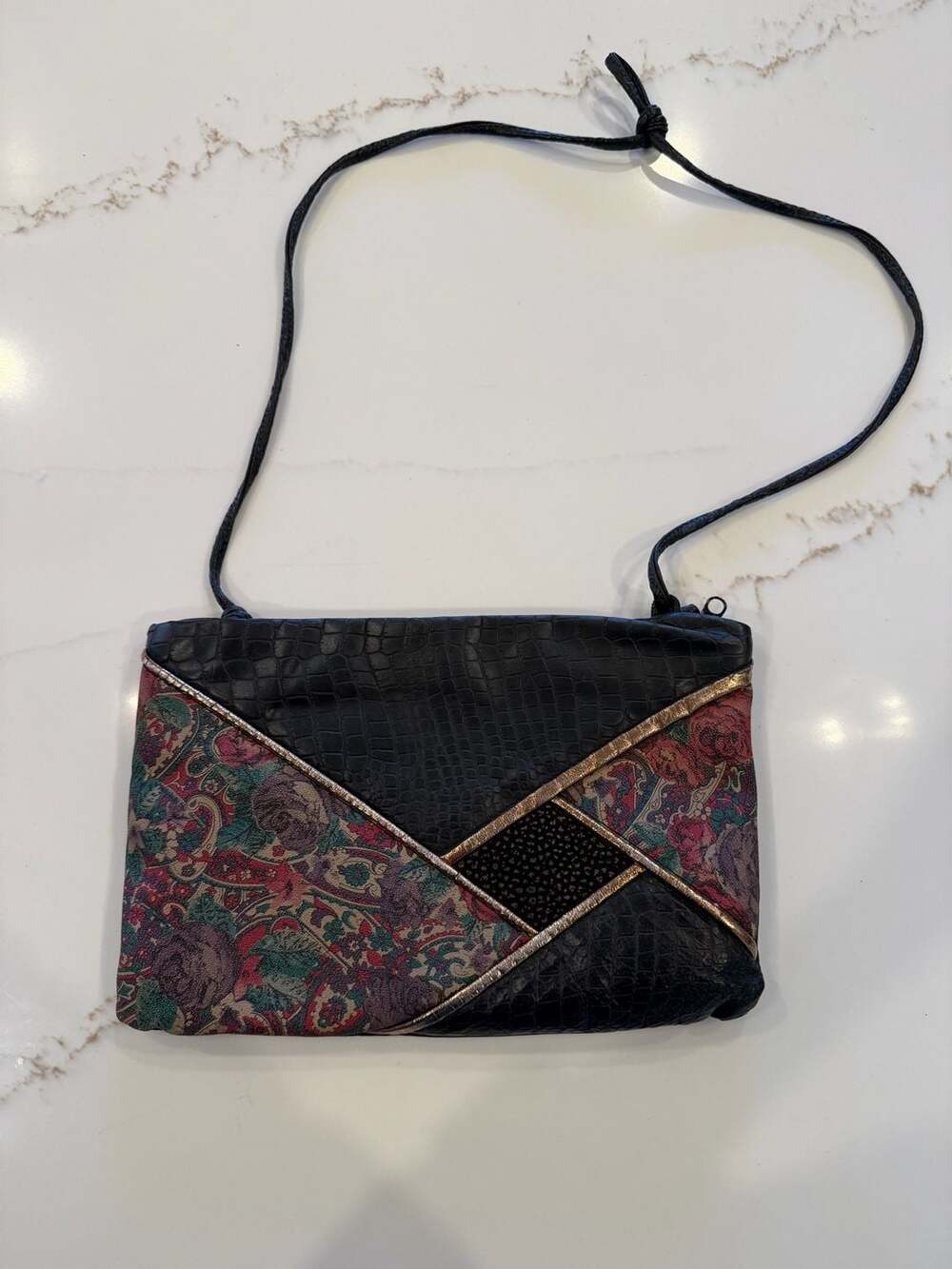 Vintage 1980s Shafir Handbags Leather Patchwork Crossbody Purse Shoulder Bag